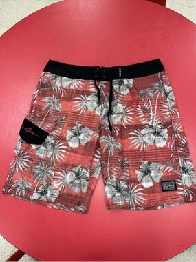 Maui and Sons Red Floral Palm Board Shorts